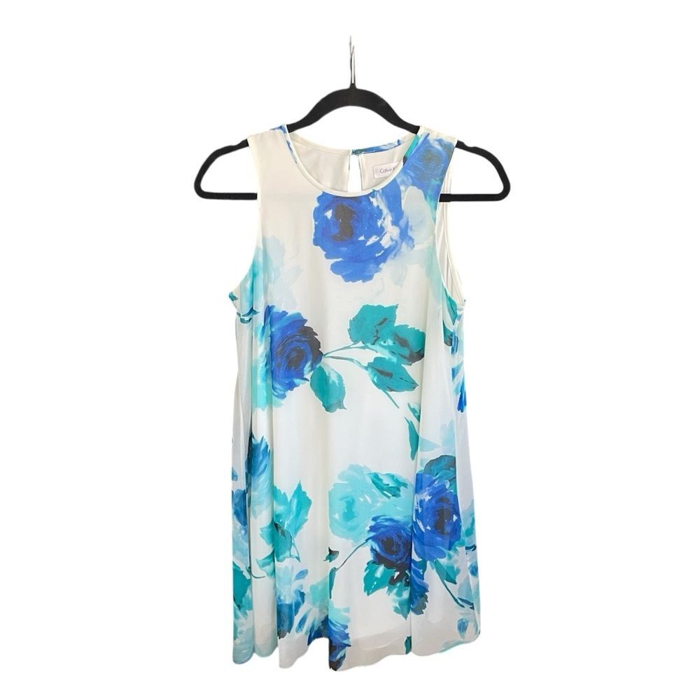 Calvin Klein Watercolor Floral Sleeveless Lined Trapeze A-Line Dress Size 6